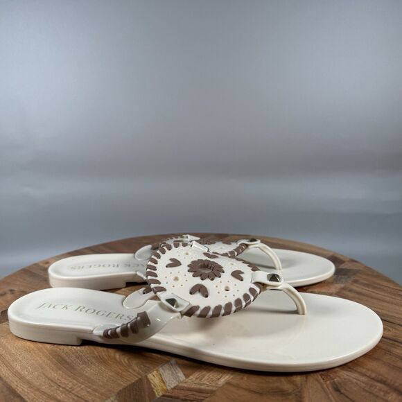 Jack Rogers Georgica Jelly Flip Flop Thong Sandals Womens Sz 7 White - Picture 1 of 6